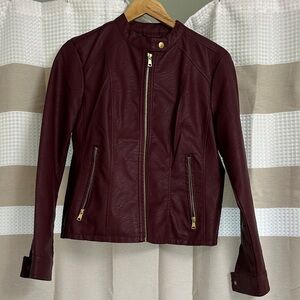 Baccini Burgundy Leather Jacket with Gold Zippers